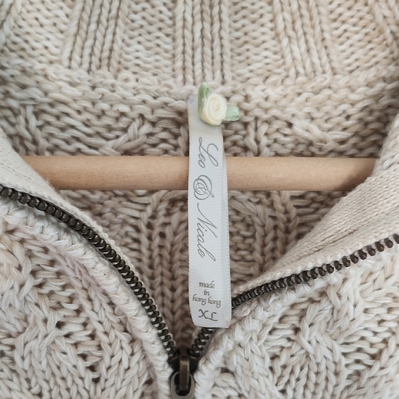Leo and Nicole Women's 100% Cotton Knit 1/4 Zip Beige Sweater Size XL - Picture 2 of 7